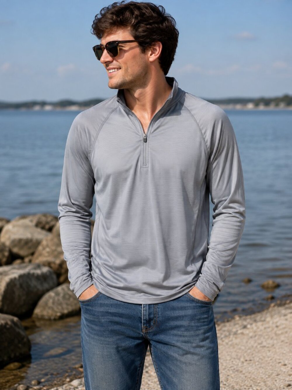 Old Navy Active Go-Dry Gray Quarter Zip Pullover Men’s Large *